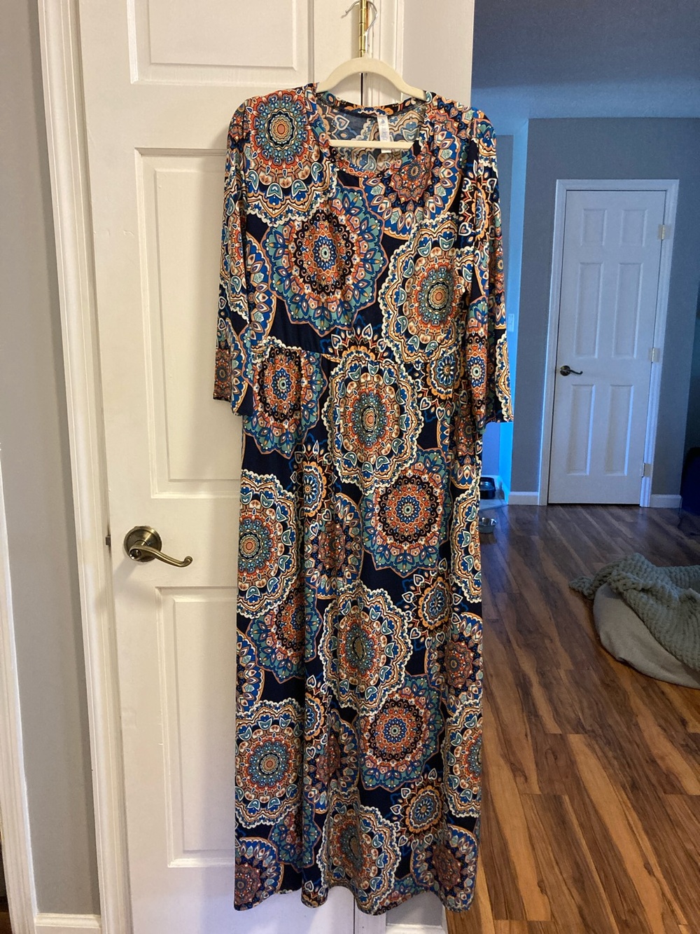 Navy Blue Printed Maxi Dress with Medallion Motif